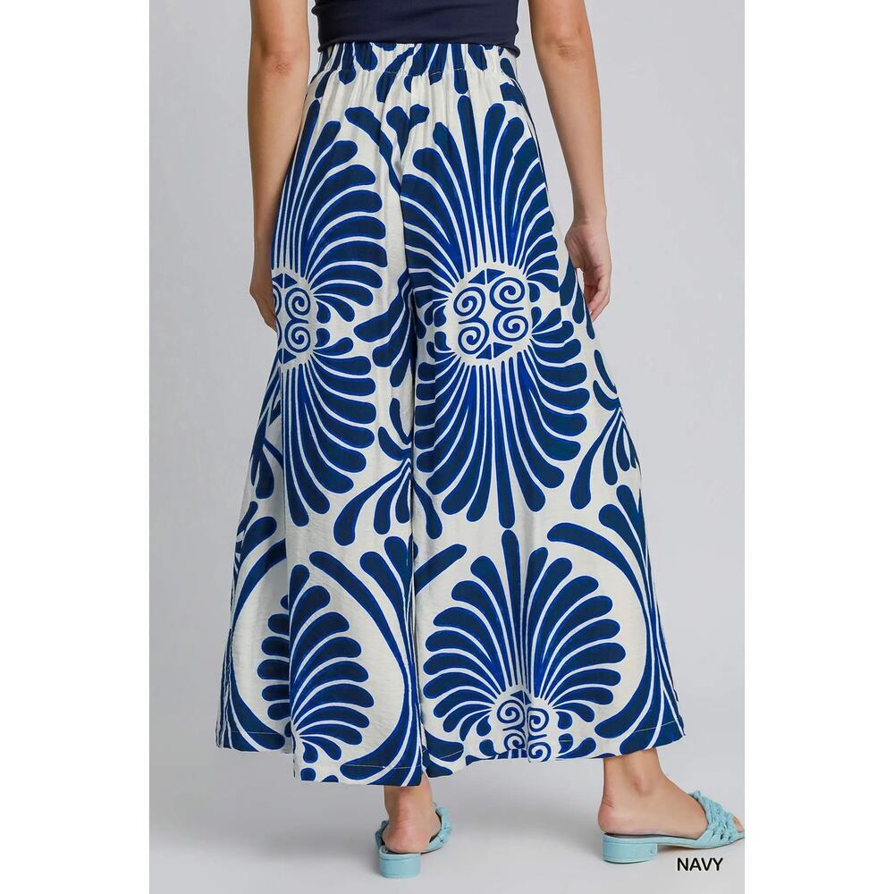 Umgee Navy Tropical Swirl Wide Leg Pants - Picture 2 of 3
